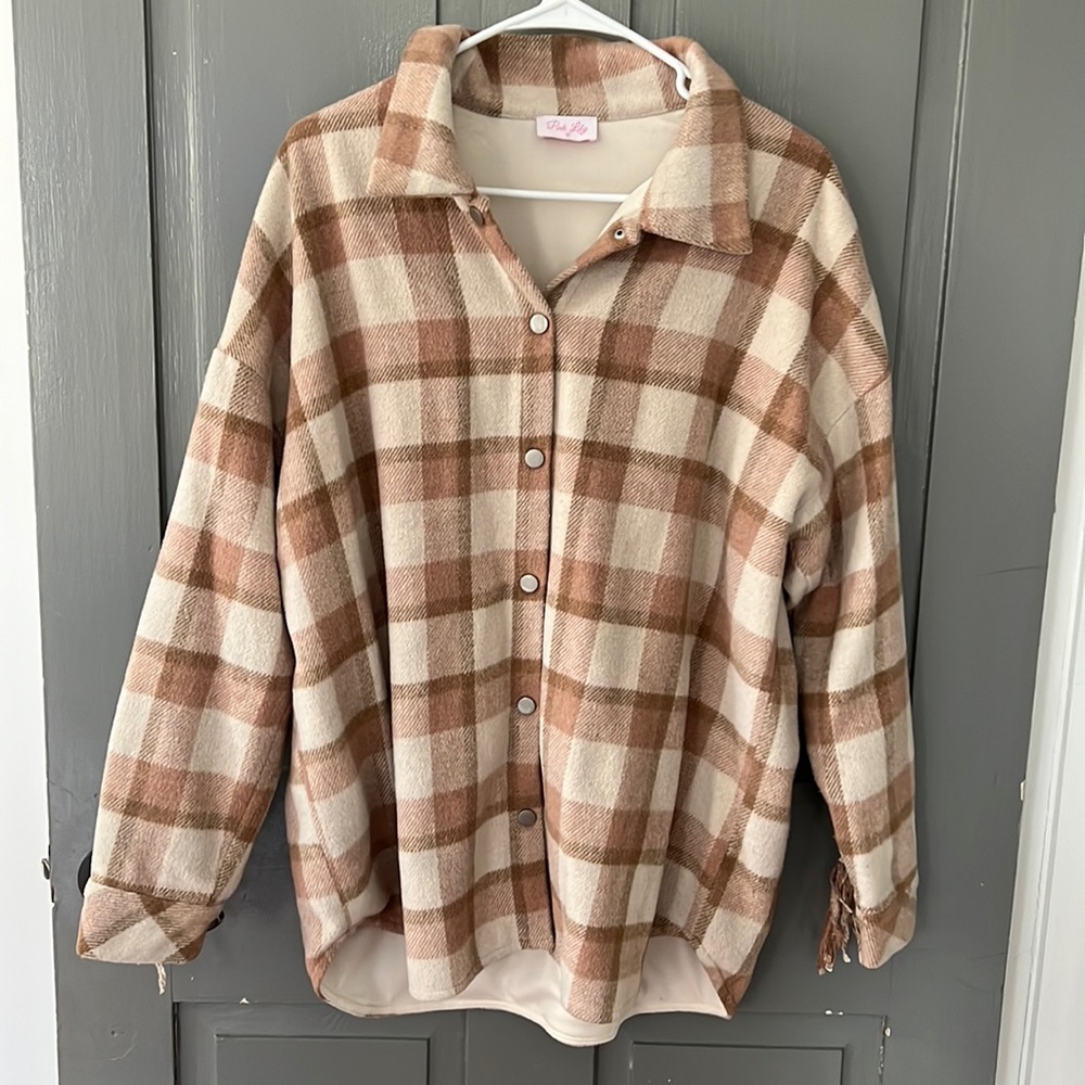 Plaid fringe shacket